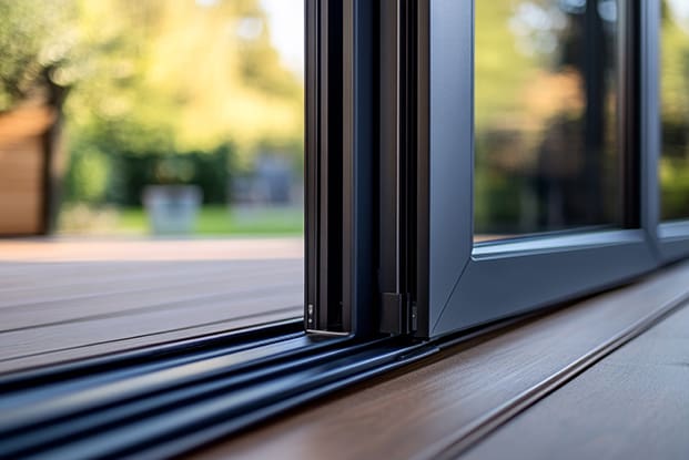 Nahaufnahme der Bodenschwelle einer Hebeschiebetür