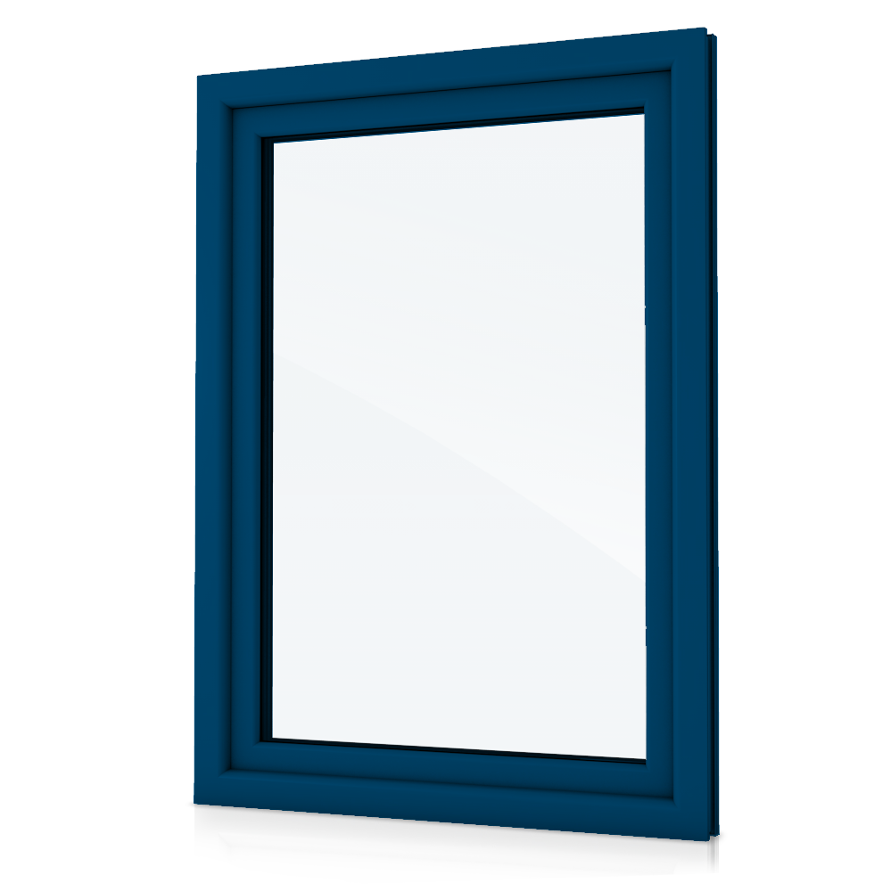 Fenster mit Enzianblauem Rahmen