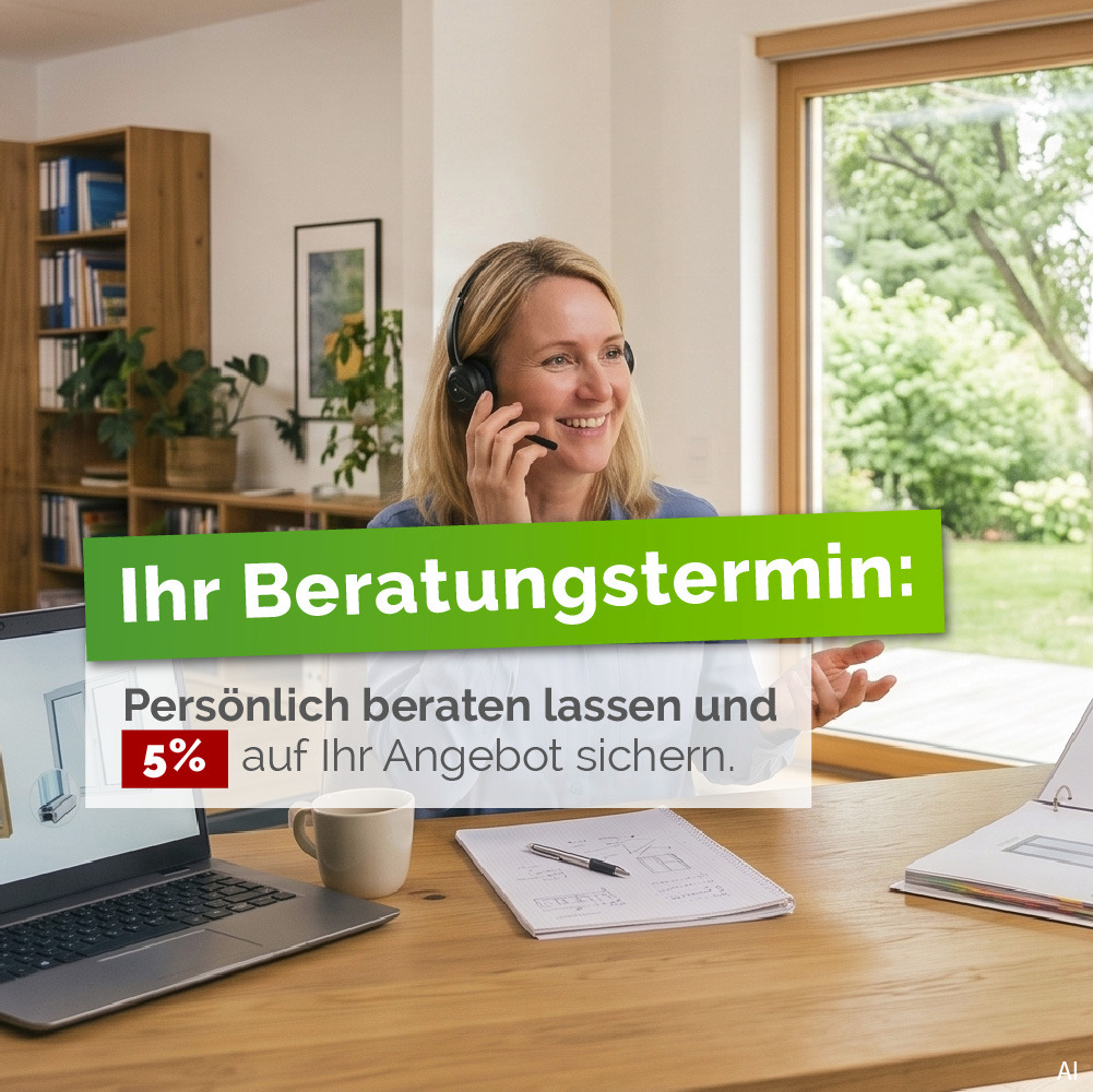 Kostenlose Fensterberatung + 5% Angebotsrabatt; KI-generierte Visualisierung